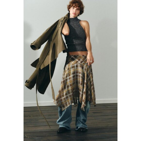 ZARA CHECK MIDI SKIRT - Picture 2 of 7